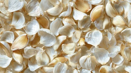 Abstract textured background of dried garlic peels in various light and dark shades.