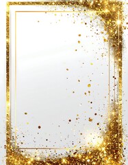 Gold glitter frame on white background