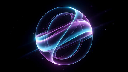Glowing Neon 3D Sphere – Blue and Purple Digital Waves and Particles Form an Abstract Energy Orb. Futuristic Technology Concept Featuring AI, Engineering, and Scientific Innovation in a Visualization