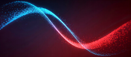 Fiery Red and Ice Blue Particle Waves – Fire and Ice Digital Background with Gradient, Bokeh, and Light Rays. Futuristic Visualization of Technology, Engineering, Science, and Artificial Intelligence