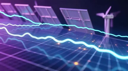 Renewable energy graph shows solar panels and wind turbines for a sustainable future and green investment - Powered by Adobe