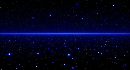Abstract Blue Particle Lights in Dark Space, Futuristic Starfield Background with Glowing Dots, Cosmic Energy, Digital Universe Illustration for Astronomy, Outer Space, Technology, Data Visualization