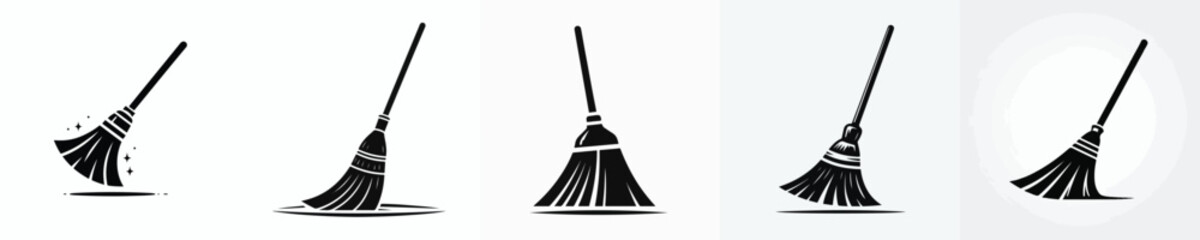 black and white silhouette vector of halloween witch's broom