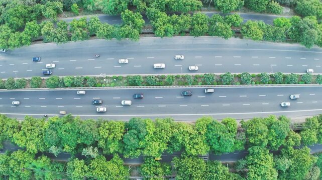 Directly Above View of a Bustling Arterial Road in a Modern Indian Megacity