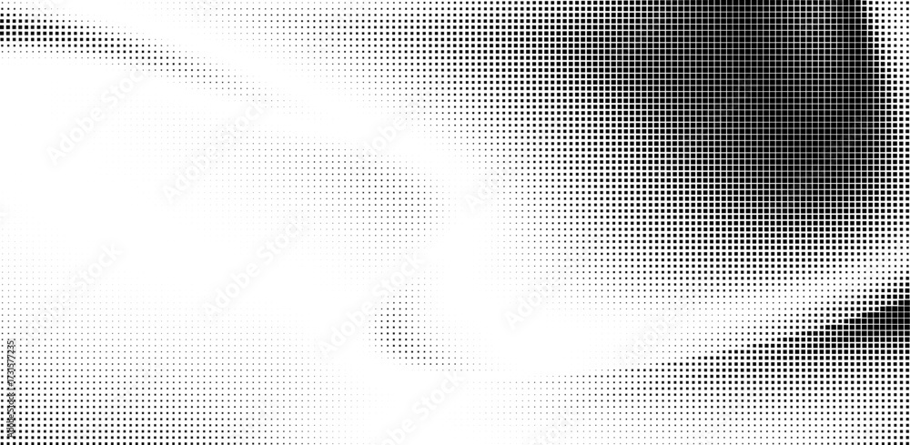 Wall mural light gradient halftone dots grunge wide background. abstract halftone monochrome dotted overlay vec