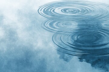 Fototapeta premium Water Ripple: Capturing the mesmerizing beauty of concentric circles rippling across a tranquil water surface, reflecting the serene sky above.
