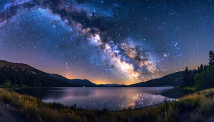 Milky Way over a lake at night