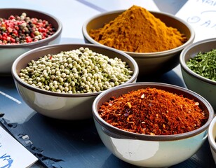 Assorted spices in bowls