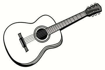 Fototapeta premium Acoustic Guitar Black and White Line Art Illustration