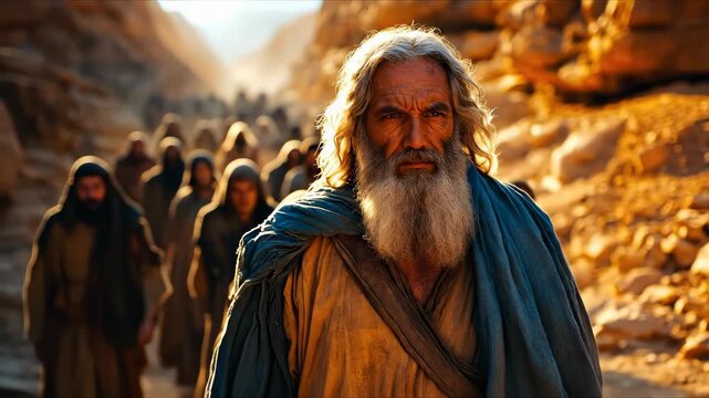 Sacred journey: Moses guides the Jews across the desert, revealing biblical truth, religious faith, christianity, divine command, ancient covenant, spiritual trial, chosen nation, prophetic mission,