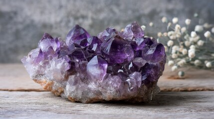 Purple amethyst crystal cluster mystical and peaceful for alternative healing designs