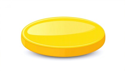 A bright yellow, round, glossy pill or disc