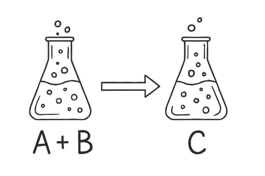 Line drawing of a chemical reaction with reactants and products image create