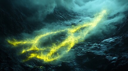 Spectral radiance illuminated through a mysterious geological formation landscape