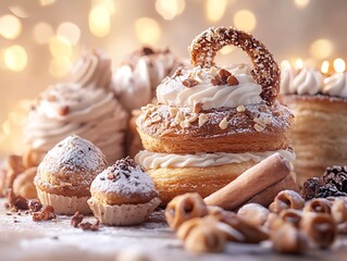 Whimsical sweets celebration: A delicate arrangement of tempting desserts delight