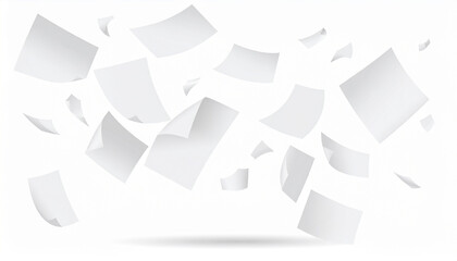 Scattered white pages drifting in the air paper floating