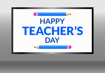 Happy teacher's day message displayed with blue pencils on a white board vector illustration for teacher holiday celebration