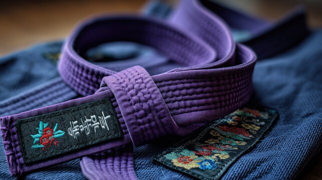 Purple tae kwon do dobok belt calm and disciplined for martial arts visuals