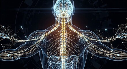 Human Nervous System: 3D Medical Illustration of Brain, Spine, and Nerves.
