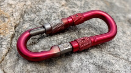 Red climbing carabiner strong and bold for climbing gear promos