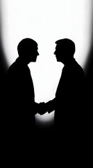 Two Businessmen Silhouettes Arguing During a Handshake Against White Background