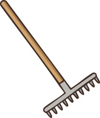 Metal garden rake with long wooden handle