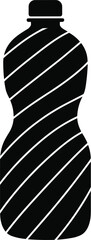Black silhouette of a bottle with diagonal white stripes on white background container liquid