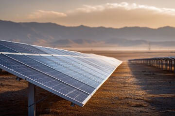 Large solar panel array farm blue sky white clouds renewable energy sustainable power green technology photovoltaic electricity
