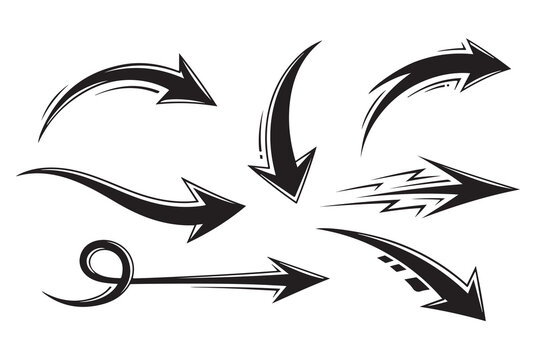 Set of hand-drawn black arrows vector doodle icon