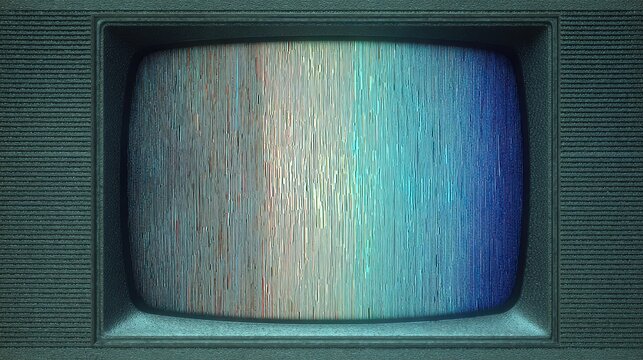 Retro CRT monitor displaying colorful static interference and analog noise.
