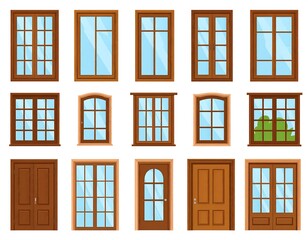 Naklejka premium Collection of various wooden windows and doors