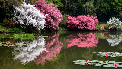 Spring blossoms reflected in a pond