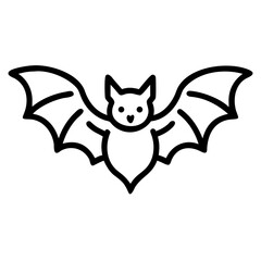 Halloween Bat with Outstretched Wings, Simple Line Art, Spooky Bat Illustration