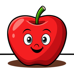 Cartoon Smiling Red Apple with Cute Eyes, Fun and Playful Fruit Illustration