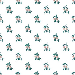 Floral seamless pattern with Christmas berryes. Retro Christmas background. Hand drawn illustration, design for textil and packaging