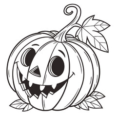 Spooky Halloween Pumpkin with Jagged Smile, Black and White Line Art, Creepy Pumpkin Illustration