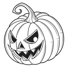 Spooky Halloween Pumpkin with Jagged Smile, Black and White Line Art, Creepy Pumpkin Illustration