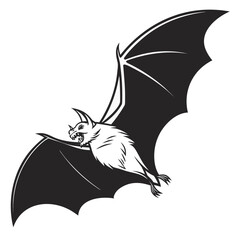 Flying Bat Line Art, Detailed Black and White Bat Illustration, Spooky Animal Drawing