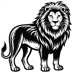 Lion black Vector . lion silhouette. Lion Vector illustration on white background. Lion concept, Lion cartoon, Lion clipart, Lion icon, Lion art, Lion topics,Lion doodle