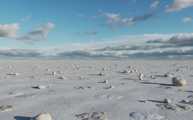 Vast salt flat landscape under a cloudy blue sky