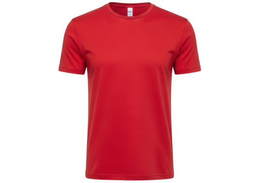 A vibrant red tshirt isolated on transparent background, perfect for showcasing apparel designs or fashion concepts with its bold color and simple style
