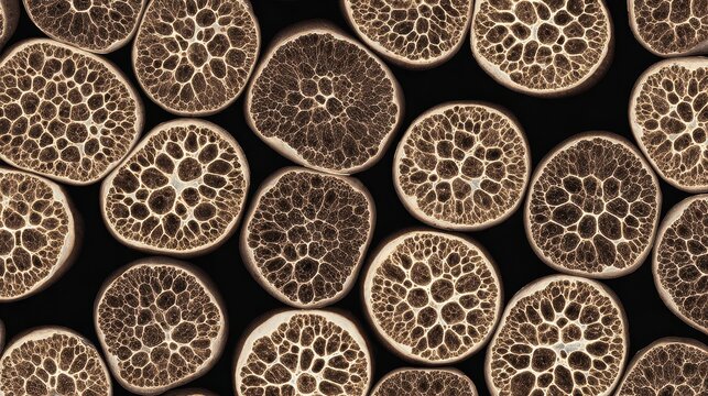 Intricate abstract pattern of organic CT scan slices on a dark background - Powered by Adobe