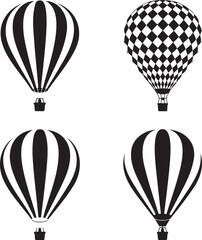 Obraz premium Minimalist Hot Air Balloon Silhouette Icon Set – 2x2 Grid with Striped, Diamond, Floral, and Abstract Patterns 