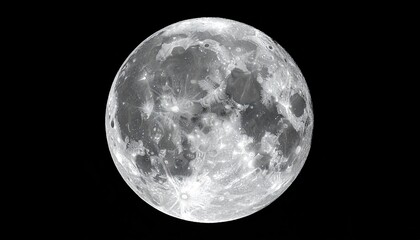 Detailed View of the Full Moon against a Black Sky Celestial Sphere Lunar Surface Crater Detail Space Exploration Astronomy Background, No People