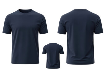 Navy blue tshirt mock up front and back view isolated on transparent background plain short sleeve tee design presentation template