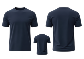 Navy blue tshirt mock up front and back view isolated on transparent background plain short sleeve tee design presentation template