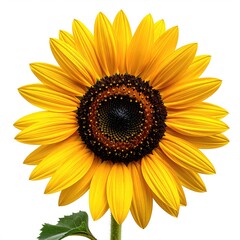 Close-up of a bright yellow sunflower against a white background