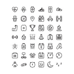 Fitness and Gym Icon Set with Editable Stroke Line Art Design. 