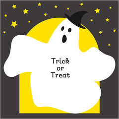 ハロウィン 窓から飛び出したかわいいお化けのイラスト