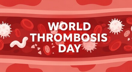 Naklejka premium World Thrombosis Day banner illustration depicting blood cells and vessel background, suitable for health awareness and medical education